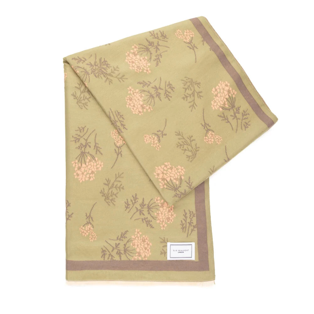 Eli Beaumont Reversible Olive& Rose Floral Winter Scarf