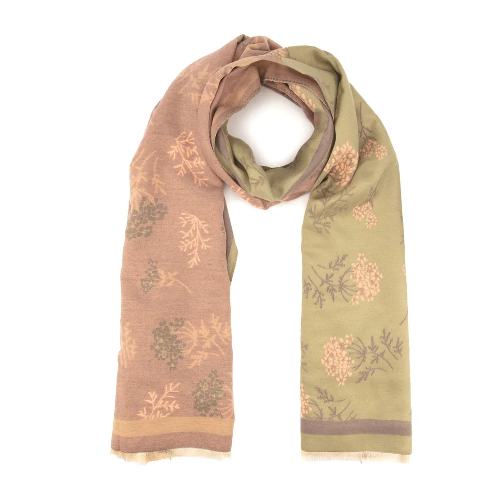 Eli Beaumont Reversible Olive& Rose Floral Winter Scarf