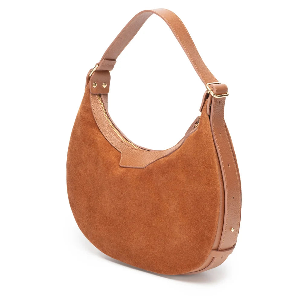 Elie Beaumont Shoulder Handbag Crescent Suede  Tan