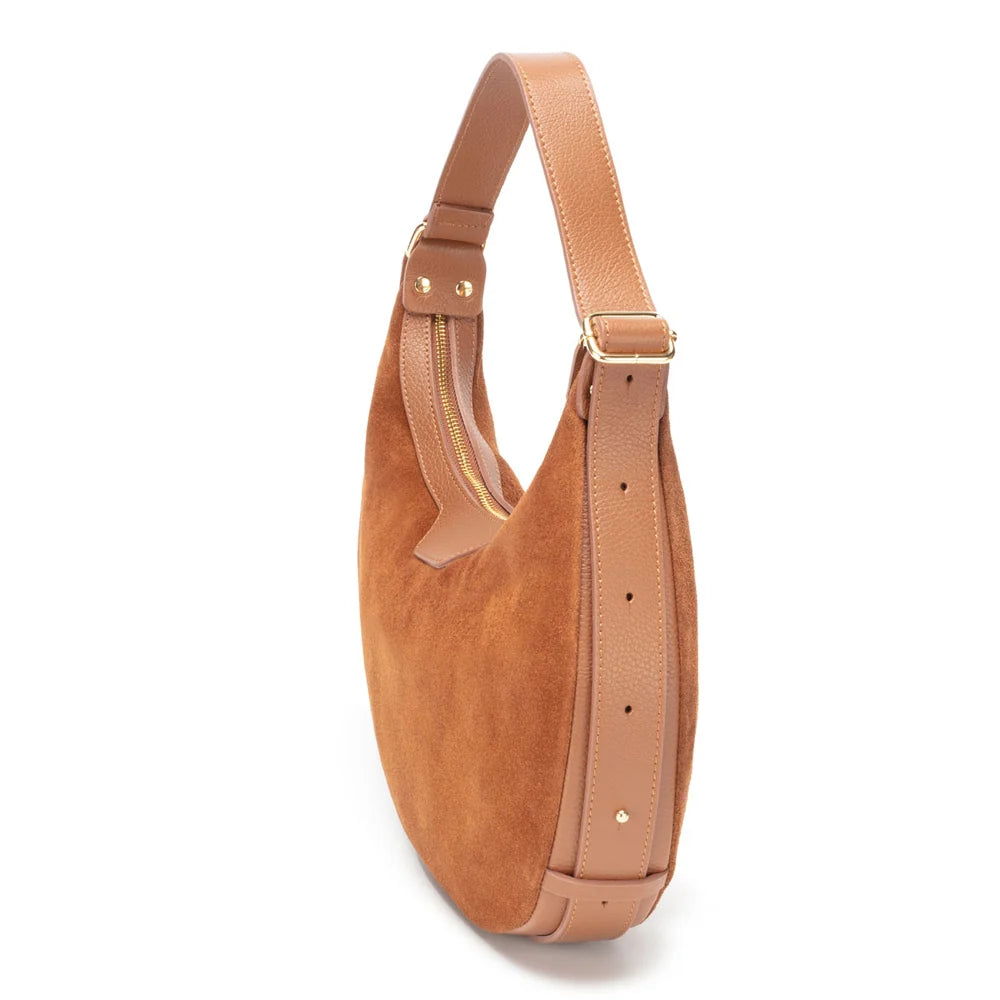 Elie Beaumont Shoulder Handbag Crescent Suede  Tan