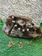Lace Crochet Large Clutch Bag Hessian Brown