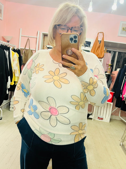 Spring Flower Knit Jumper Mocha