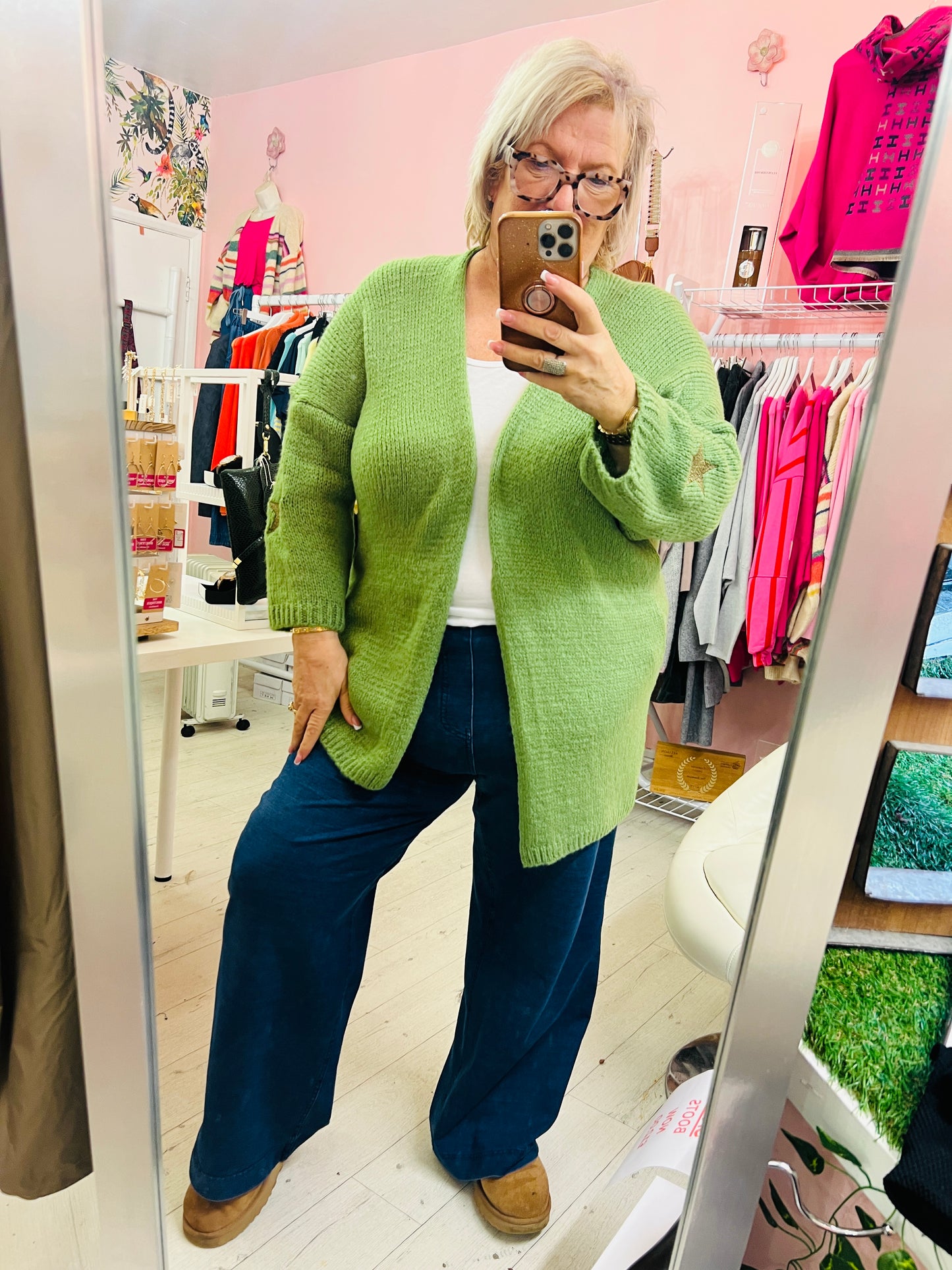 Star Sleeve Cardigan Green