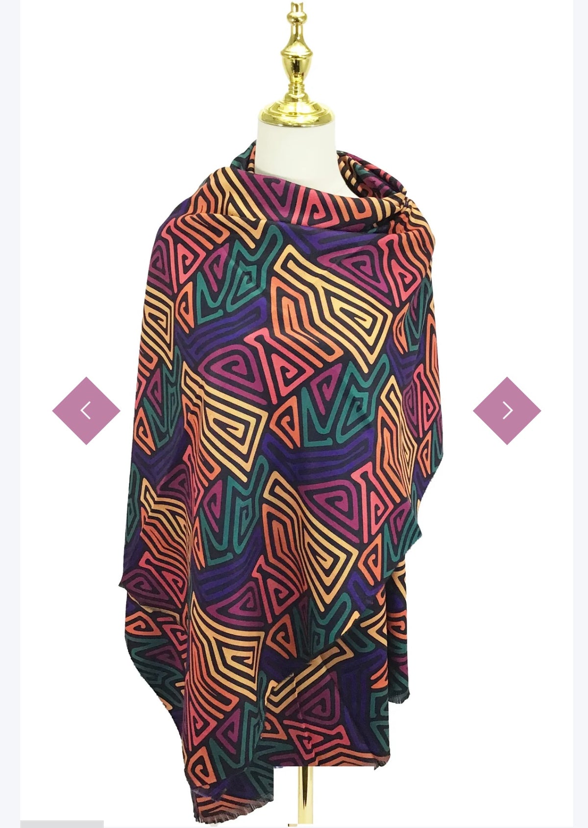 Colourful Geo Swirl Print Wool Scarf