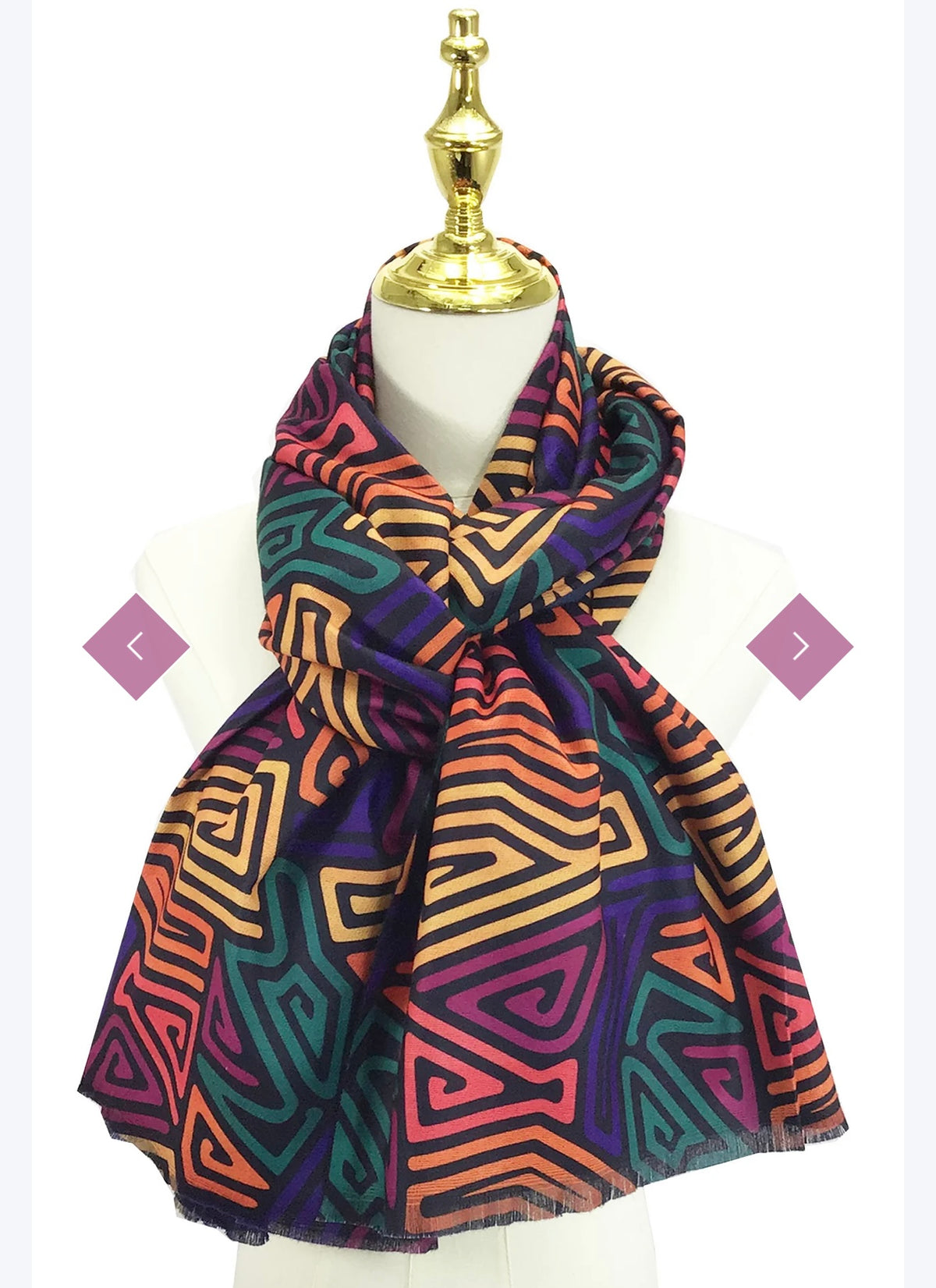 Colourful Geo Swirl Print Wool Scarf