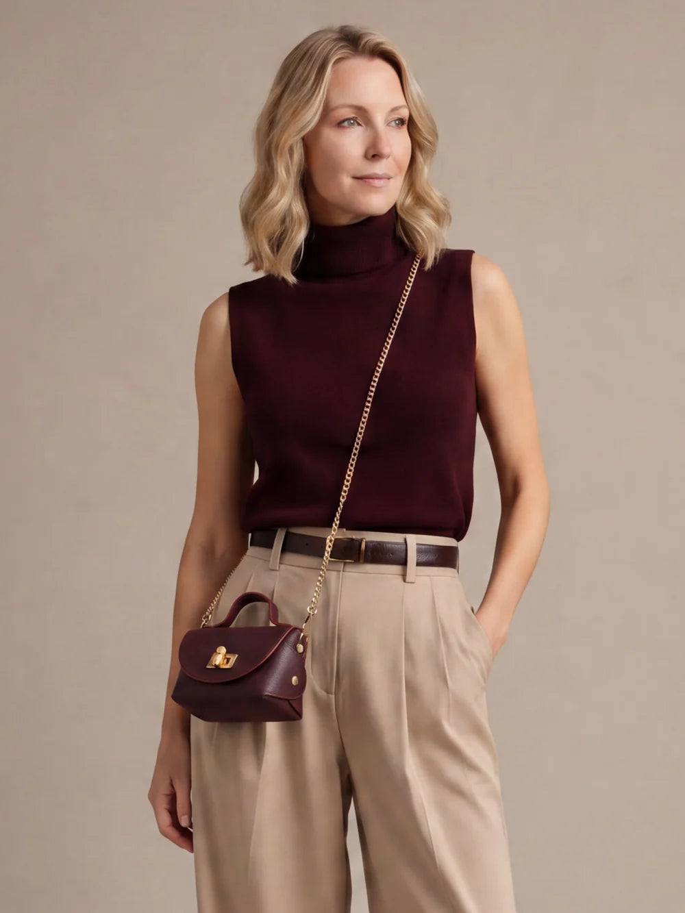Eli Beaumont Mini Bamboo Bag Burgandy Leather