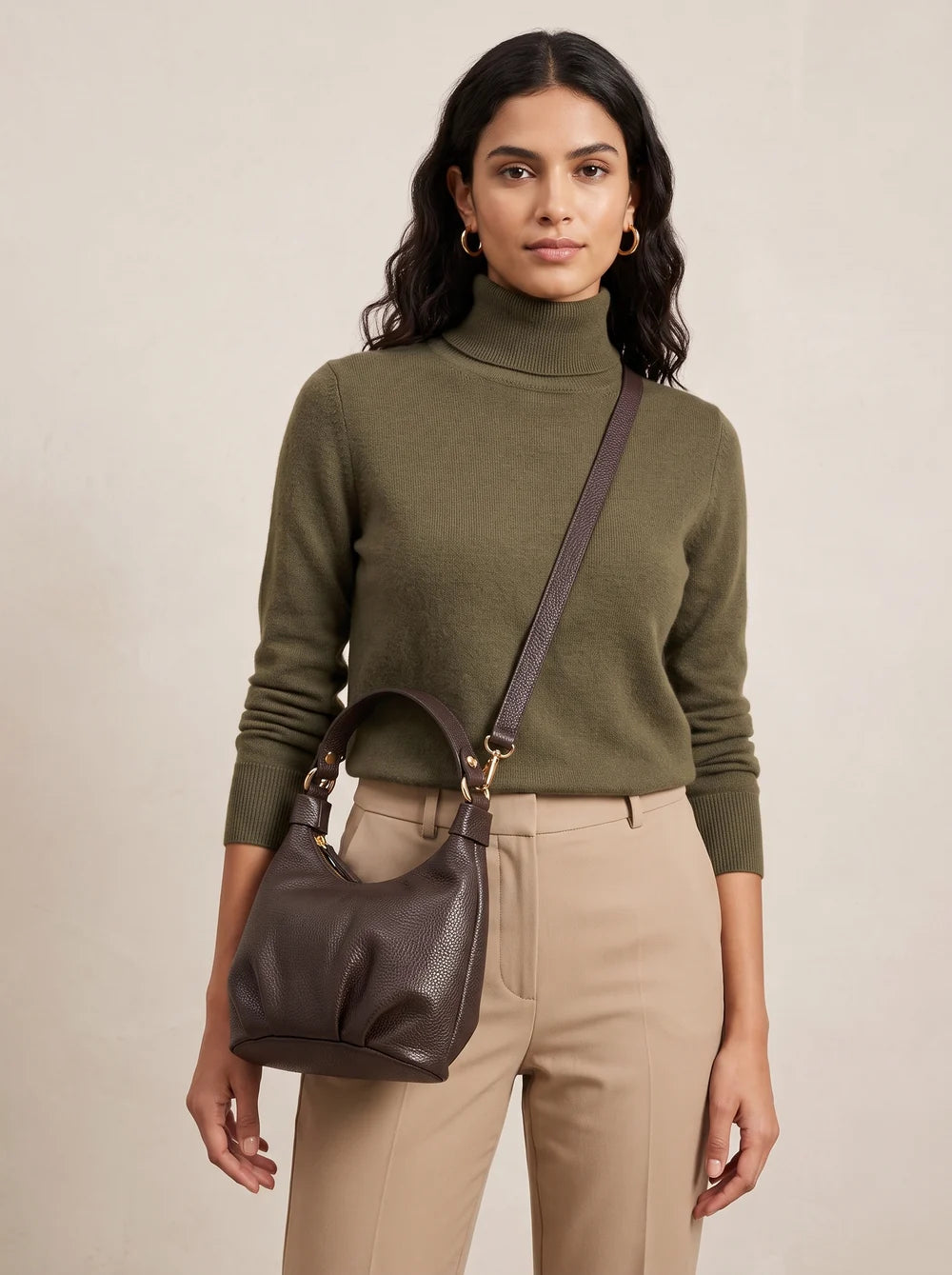 Eli Beaumont Italian Leather Dumpling Bag Chocolate Brown