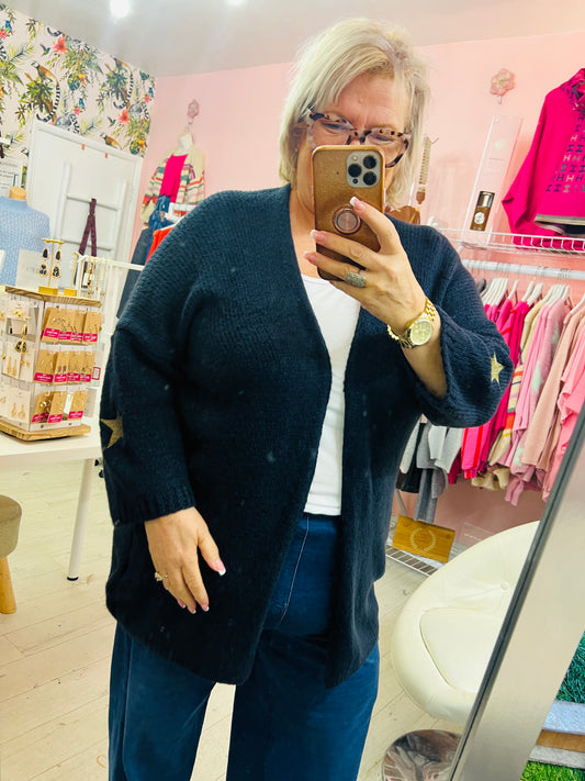 Star Sleeve Cardigan Chocolate Navy