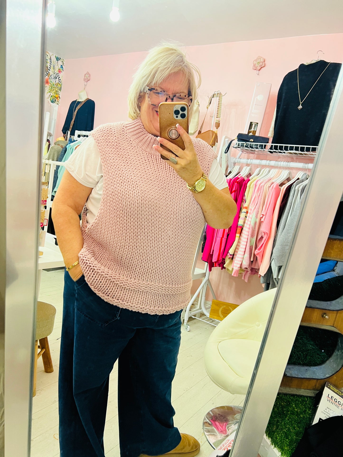 Chrissy Chunky Knit Tank Top Pink