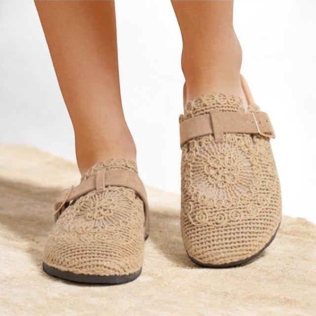 Brooke Mules Cornflower Latte Crochet