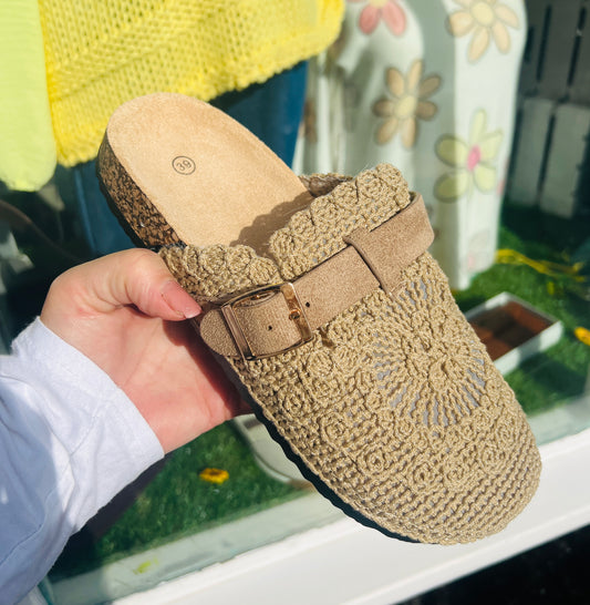 Brooke Mules Cornflower Latte Crochet