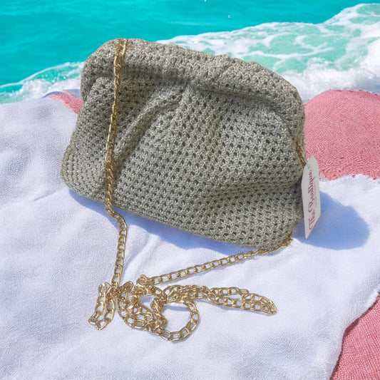 Summer Crochet Cream/Gold Clutch Bag