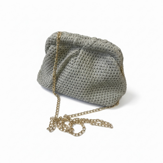 Summer Crochet Cream/Gold Clutch Bag