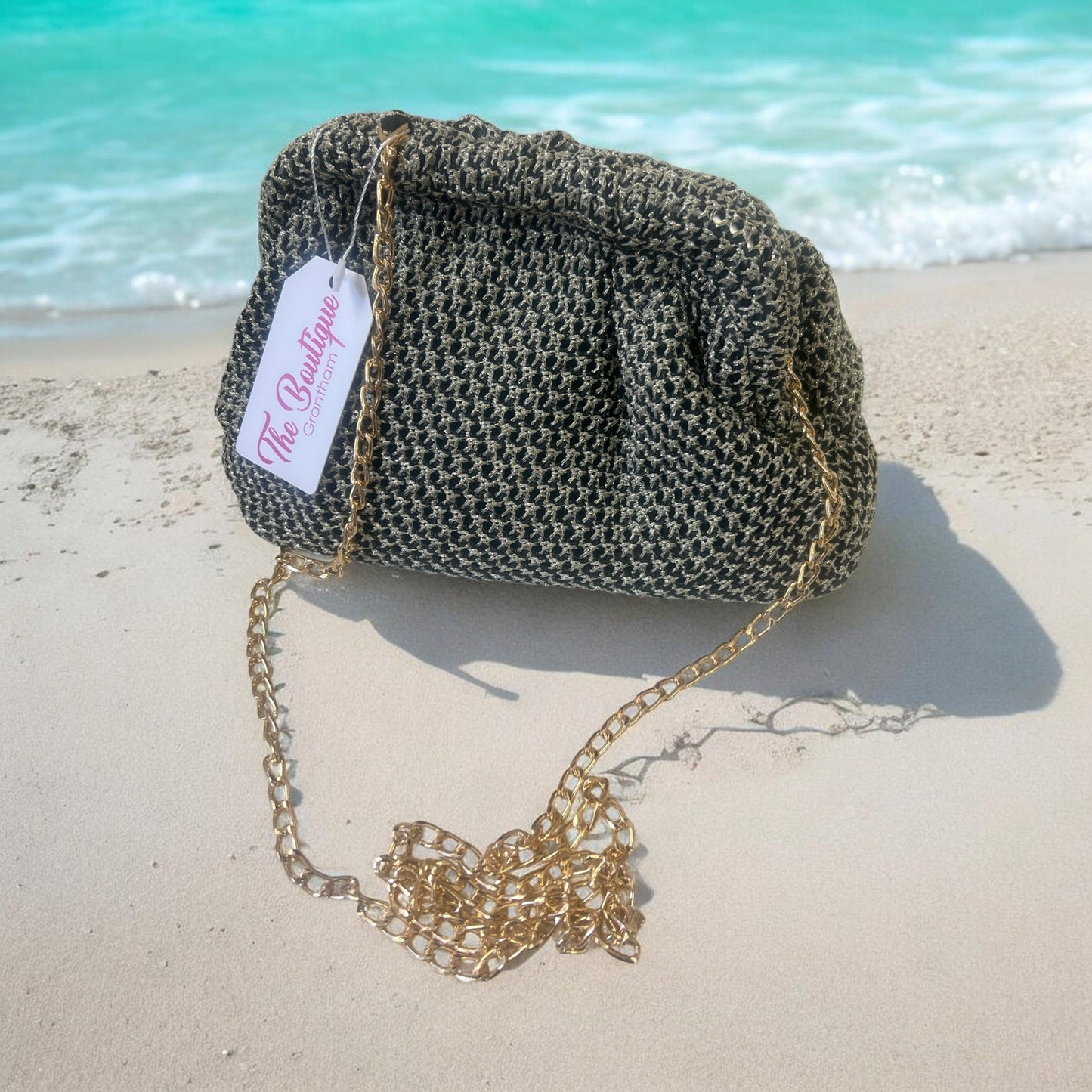 Summer Crochet Black/Gold Clutch Bag