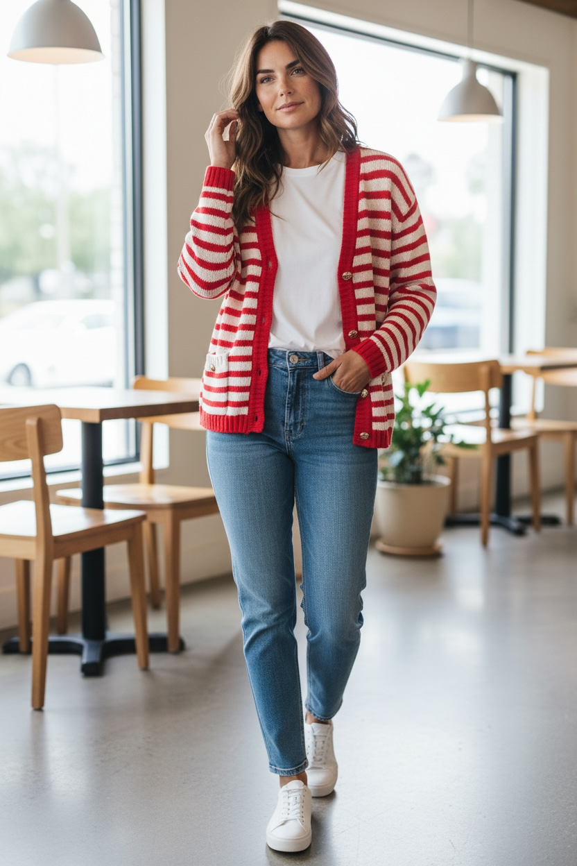 Fransa Pointsettia Relaxed Cardigan