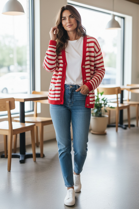 Fransa Pointsettia Relaxed Cardigan