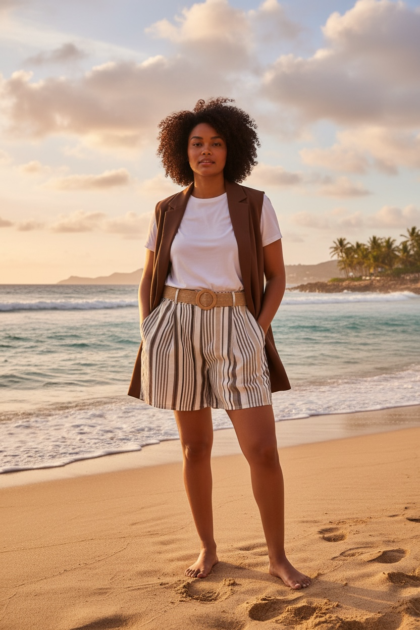 Stripe Shorts Brown