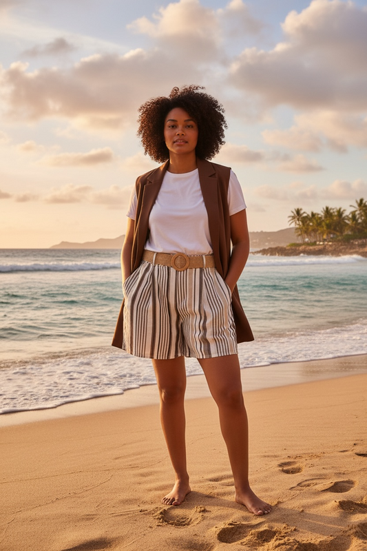 Stripe Shorts Brown