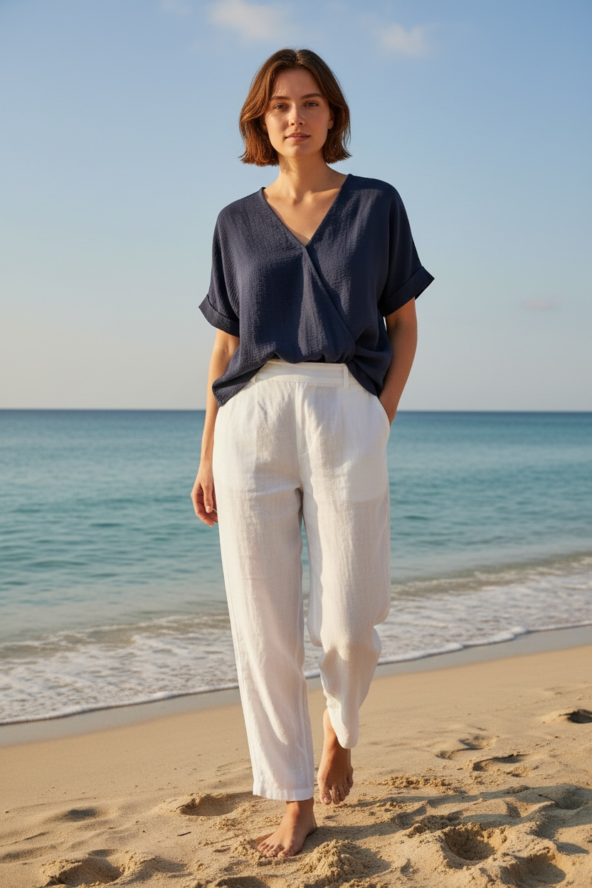 Roxi V neck Top  Navy