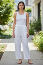 White Linen Blend Trousers