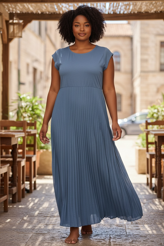 Plisse Maxi Dress Denim Blue