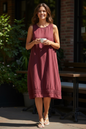 Hem Detailed Textured Midi Dress  Wine