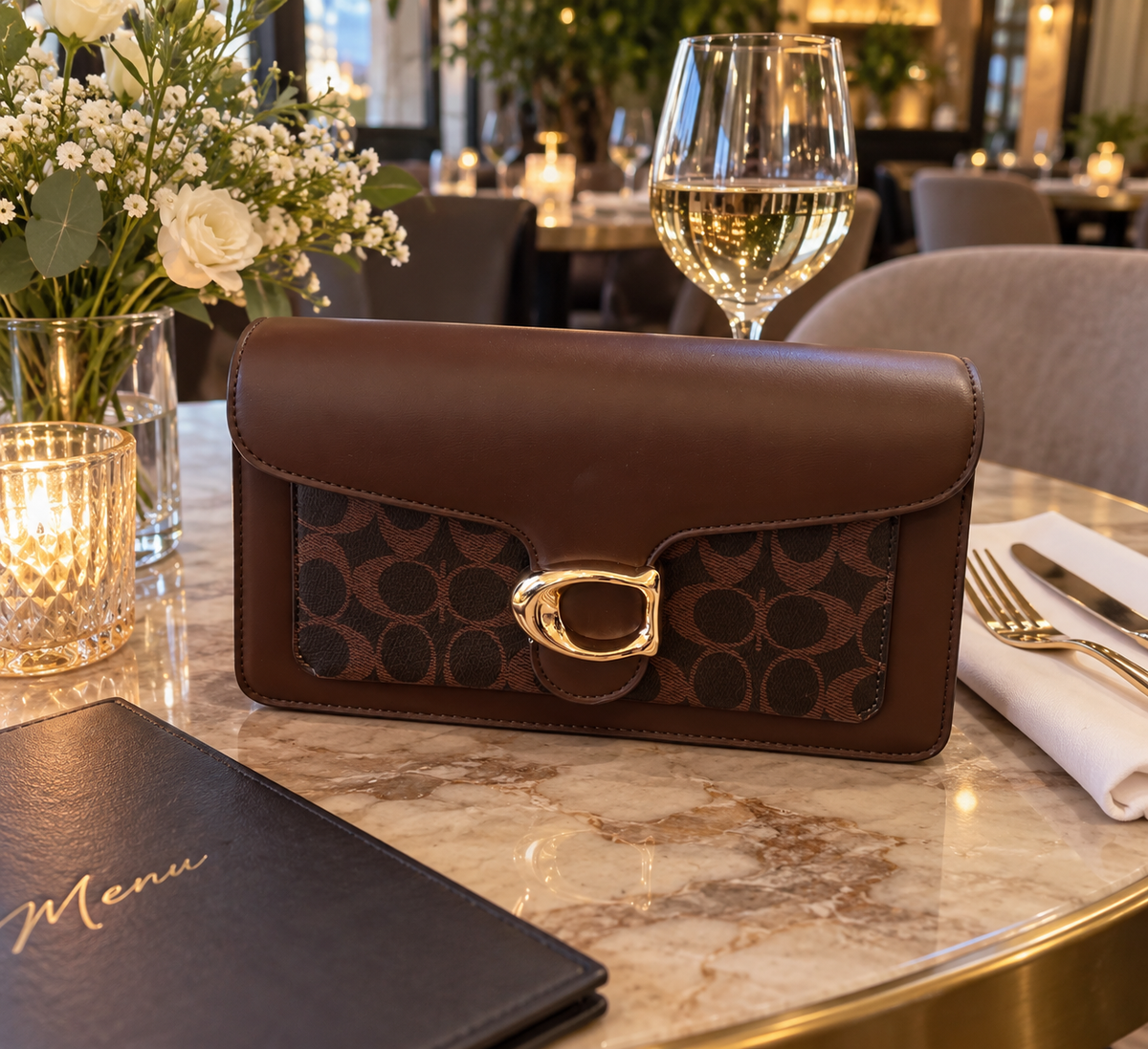 Celia Classic Flap Shoulder Bag Brown