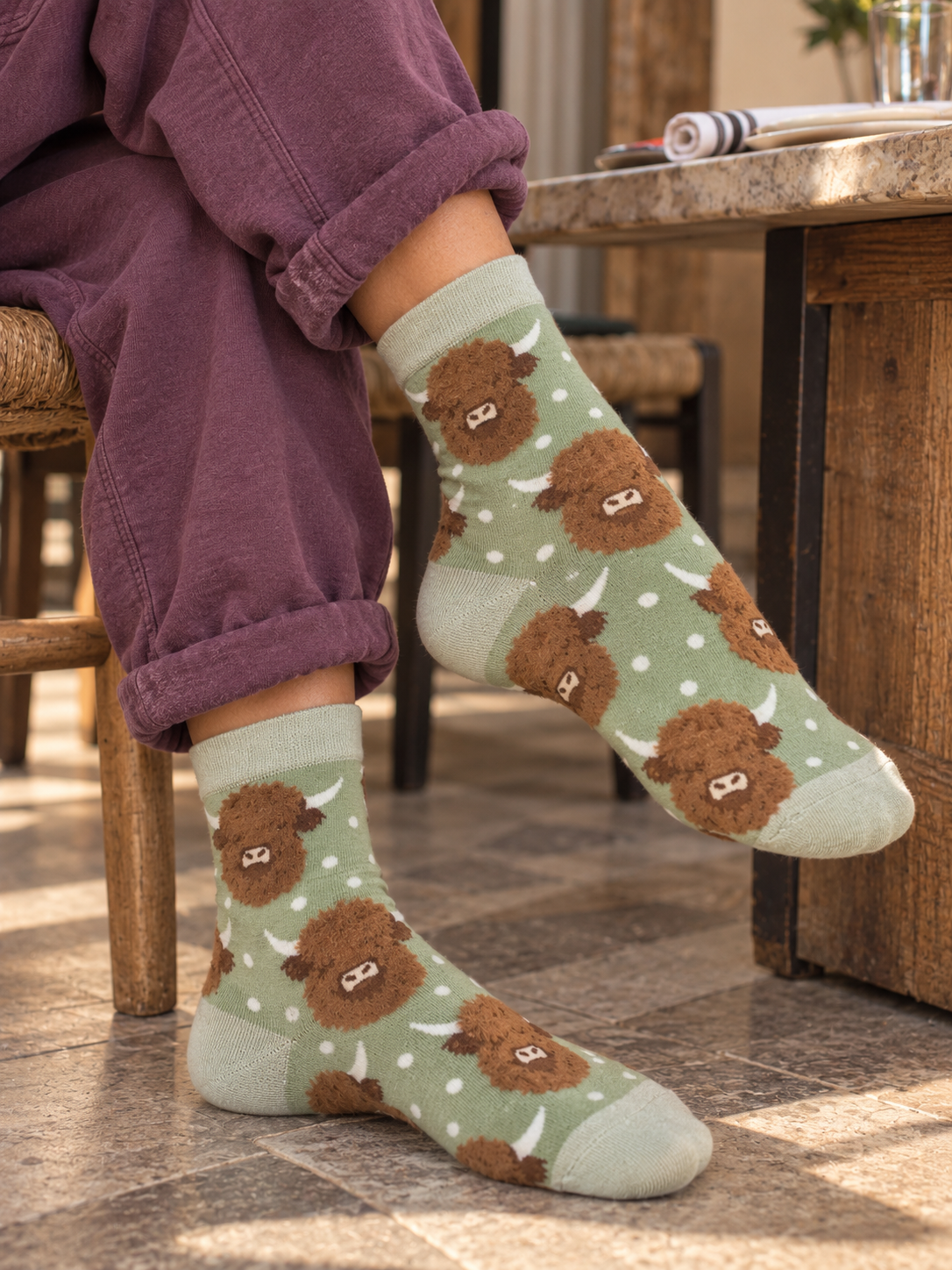 Sheep Wool Mix Socks Highland Cow
