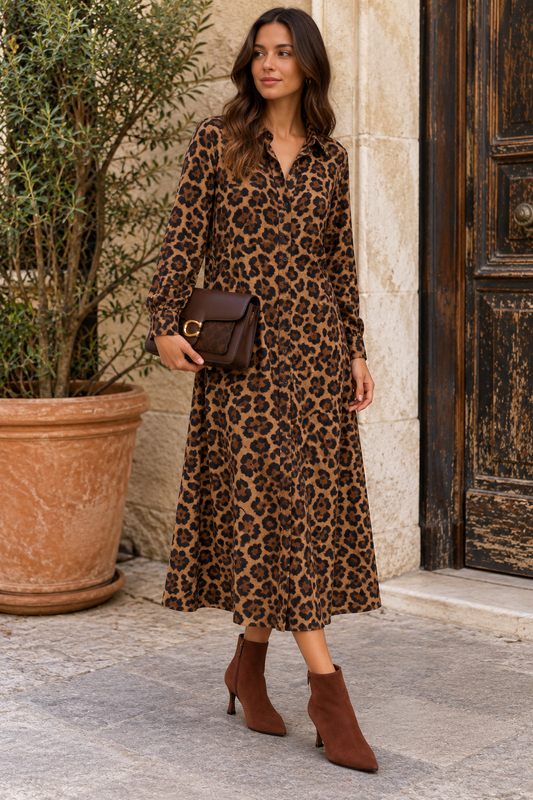 Leopard Print Suedette Shirt Dress