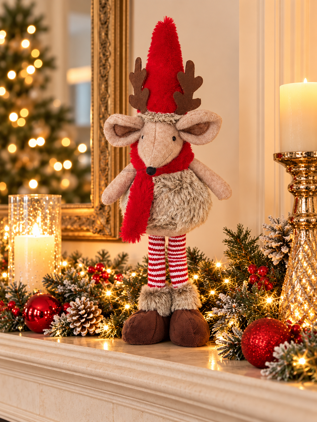 Christmas Standing Mouse with stripey socks