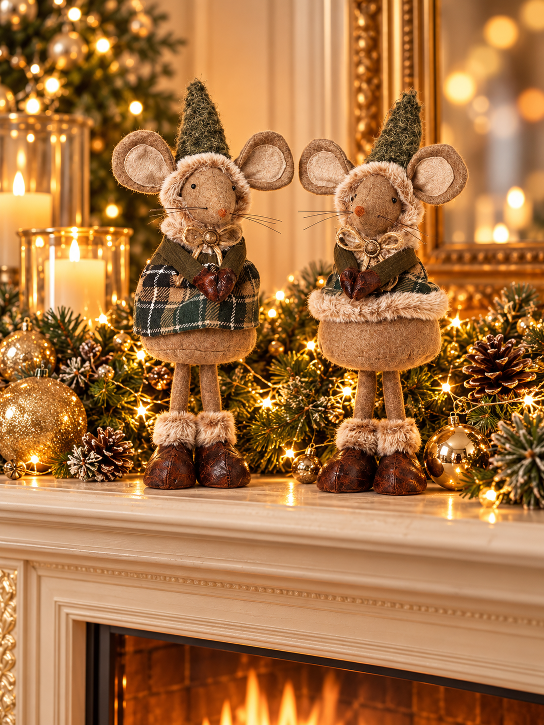 Cute Christmas Standing Mouse with Tartan Coat