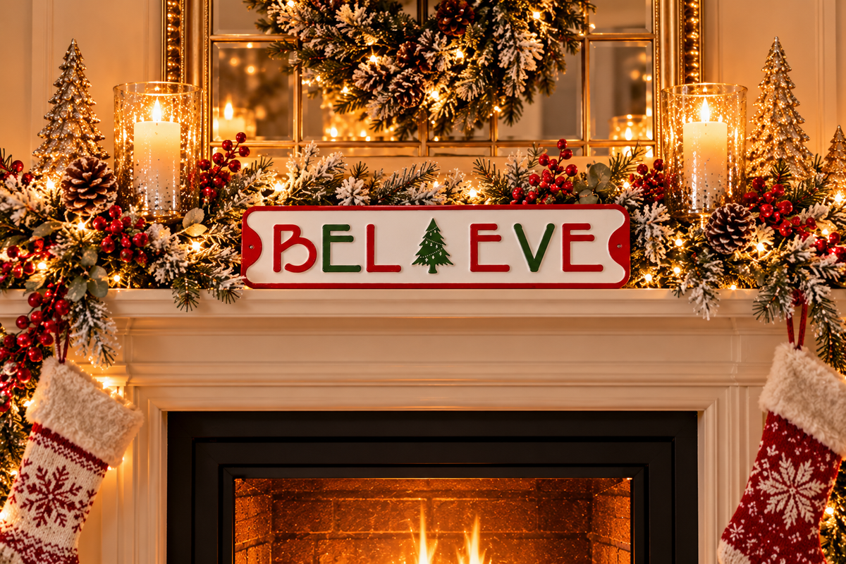 Christmas Believe Metal Sign