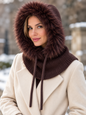 Wool knit Hooded Balaclava with Faux Fur Trim Chocolate Brown