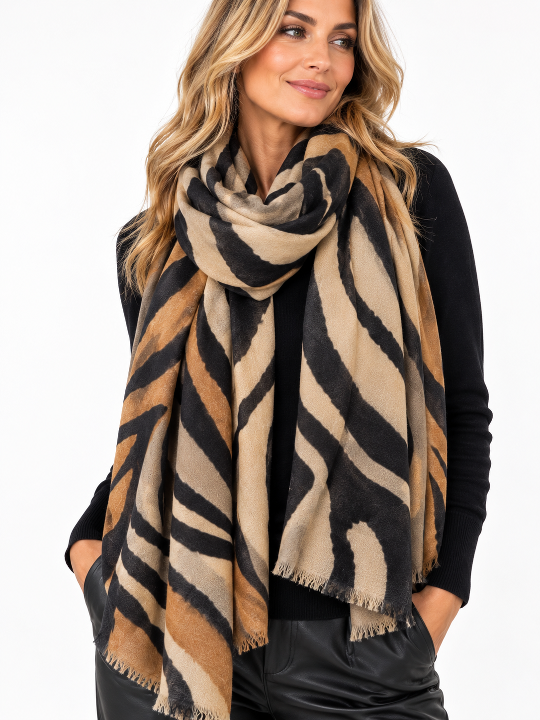 Soft touch Tiger zebra Scarf Brown