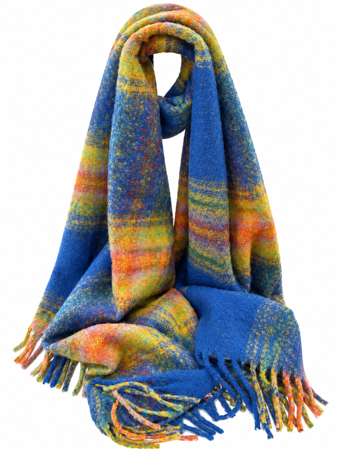 Woven Check Tassel Scarf Royal Blue