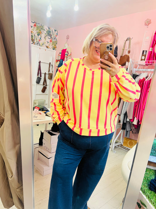 Lexi Stripe Sweater Lemon/Coral