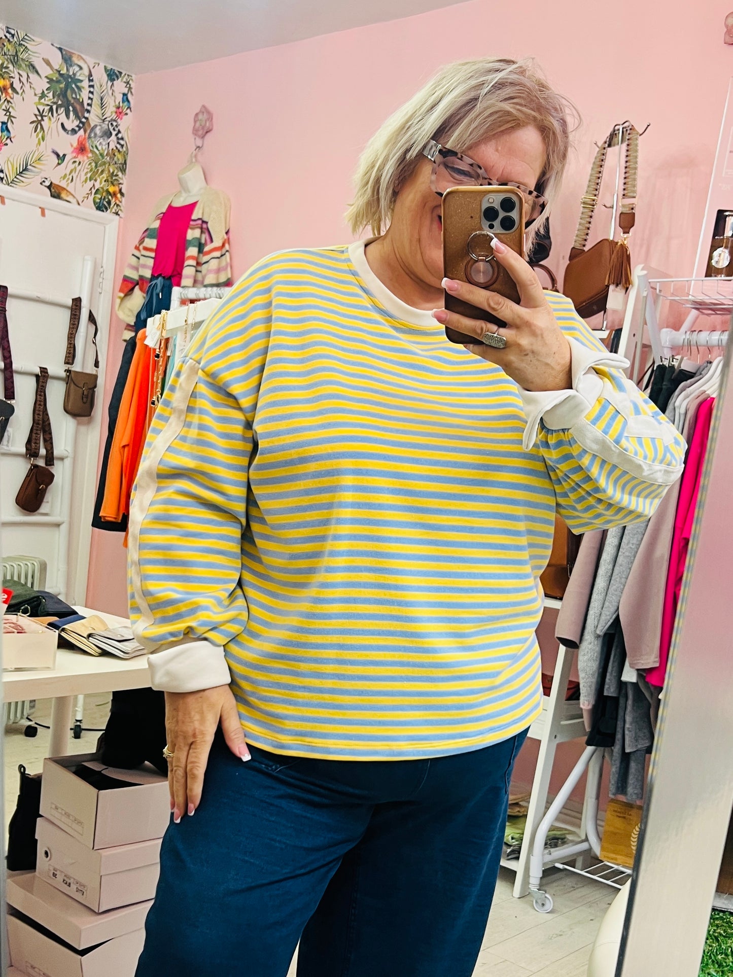 Demi Stripe Sweater Top Yellow/Blue