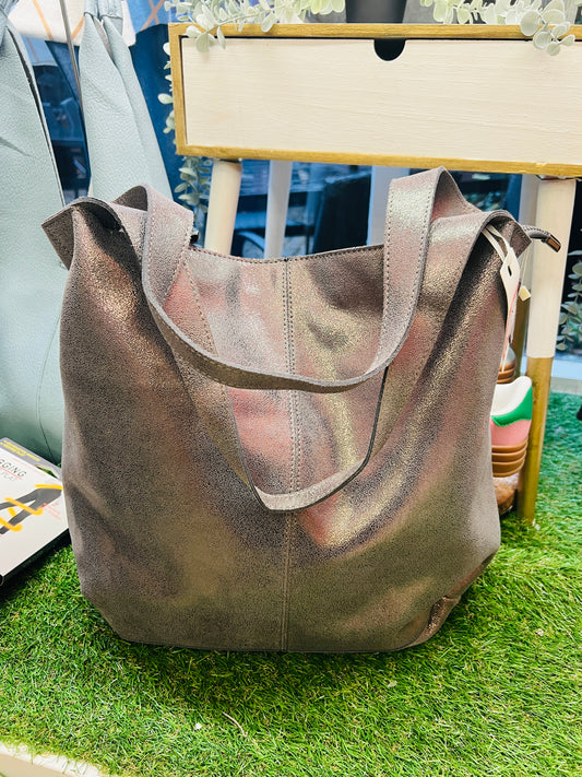 Malissa J Leather Pewter Slouch Bag