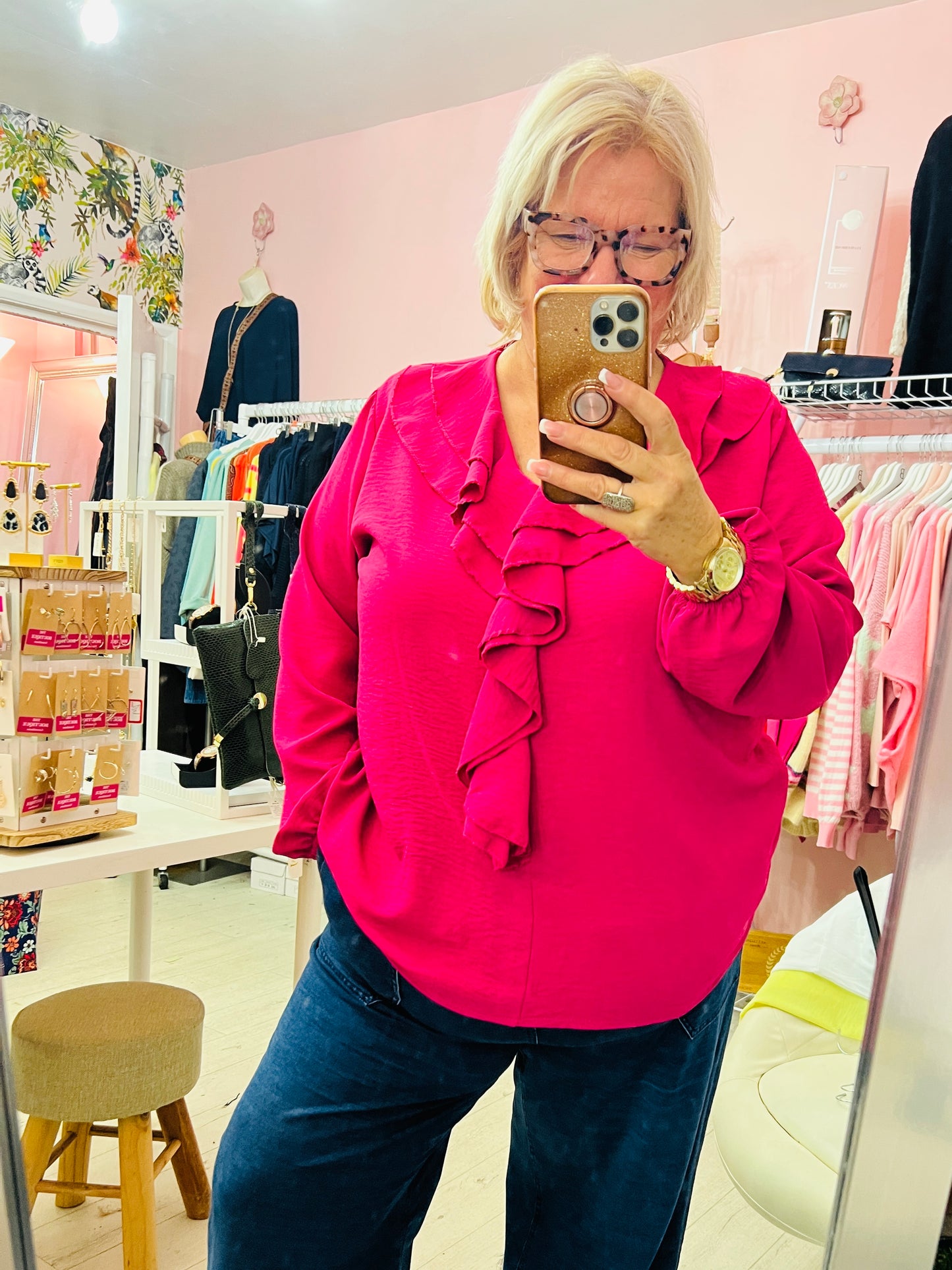 Denny Frill Blouse  Fushia