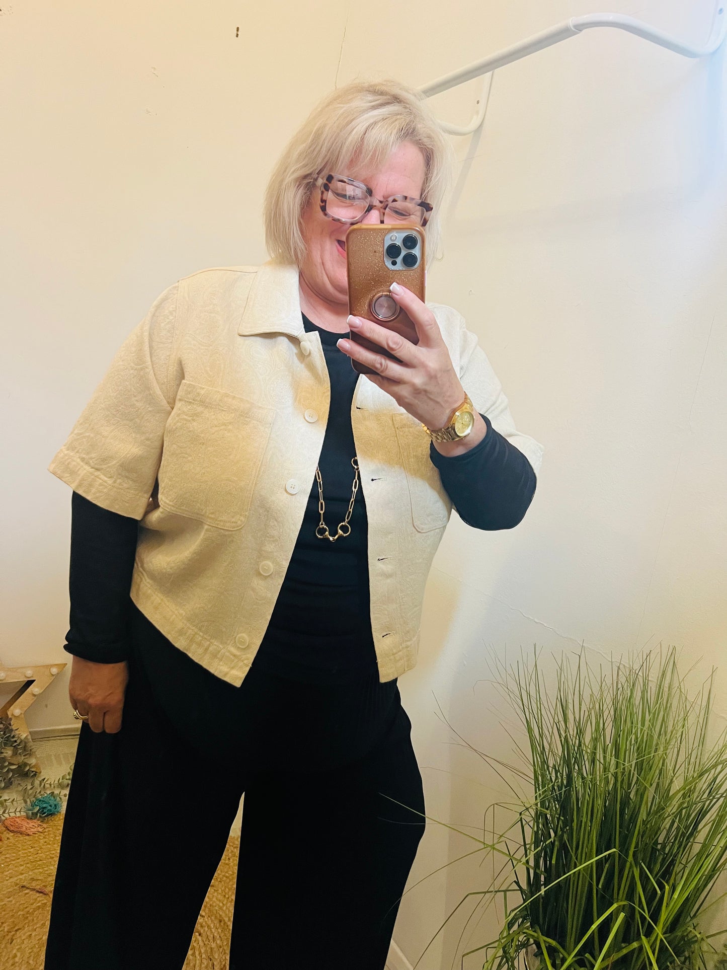 Fransa Damask Jacquard Cream Jacket 3 Sizes