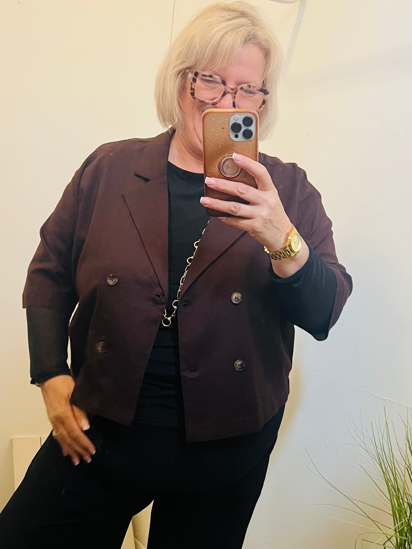 Fransa Brown Double Breasted Jacket