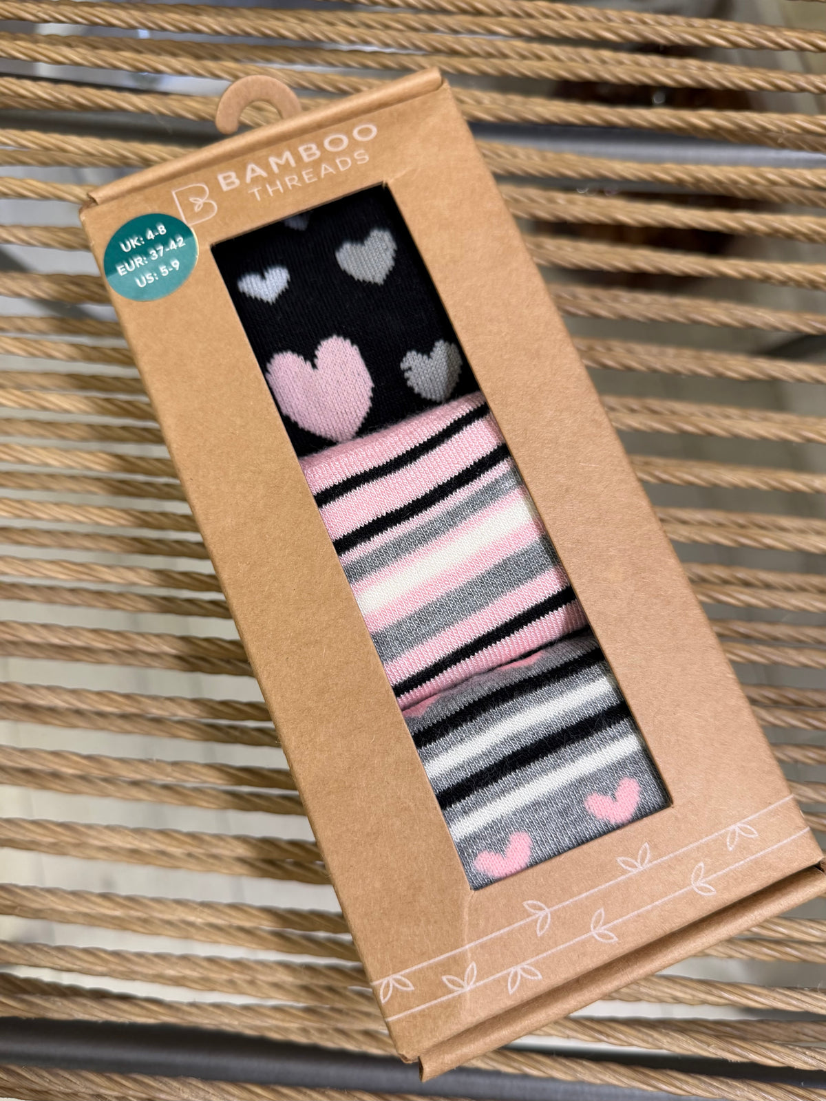 Bamboo Socks Heart/Stripe Gift set