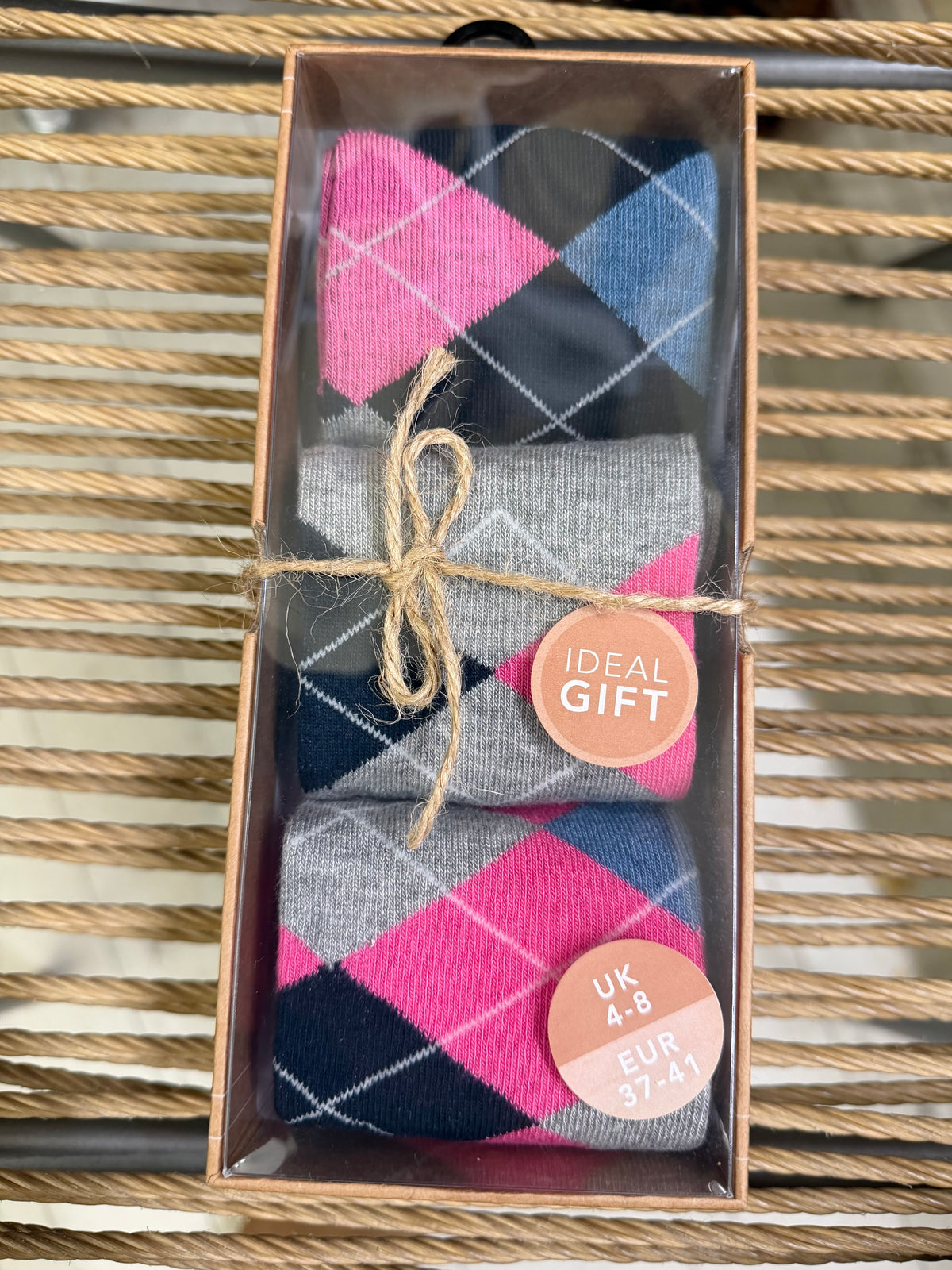 Bamboo Socks Argyle Style Gift set Pink
