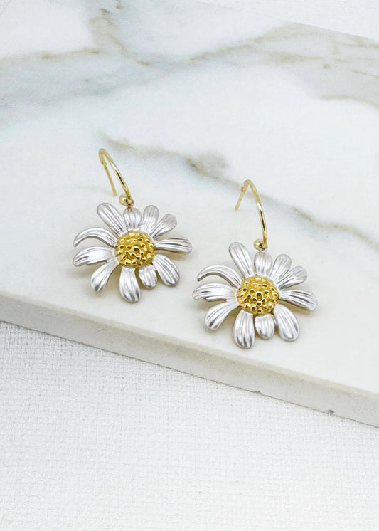 Envy White And Yellow Daisy Earrings