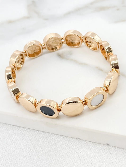 Envy Gold elasticated circles bracelet with black and white detail