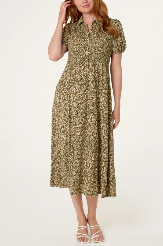 Short Sleeve Shirred Dress