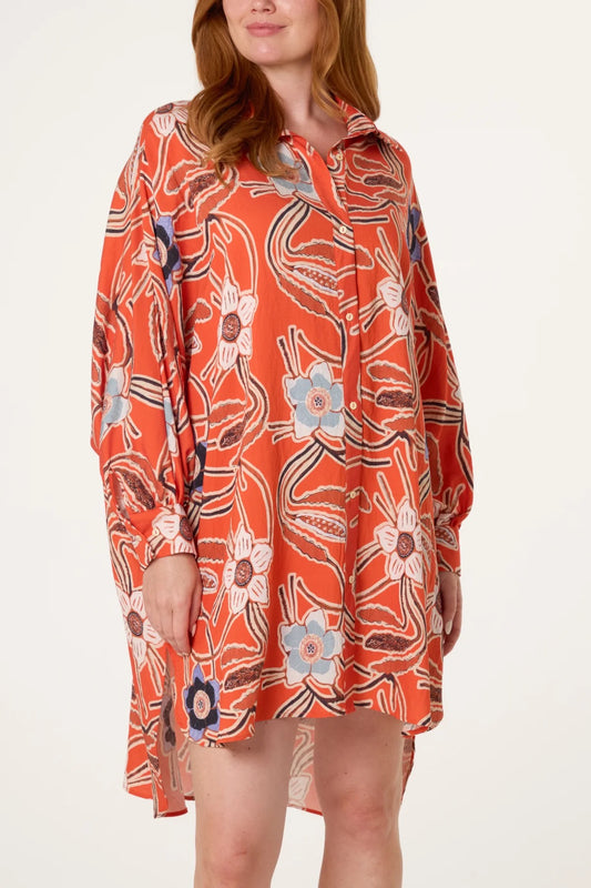 Oversize Shirt Midi Dress Orange