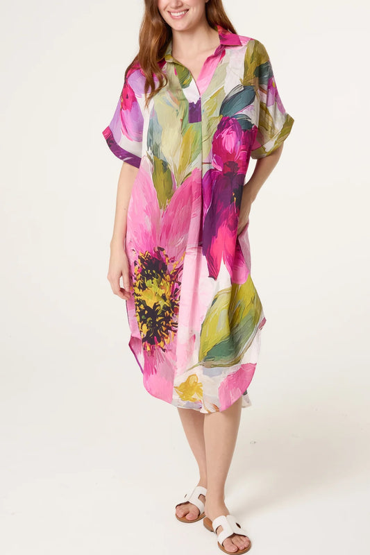 Painterly Floral Shirt Dress