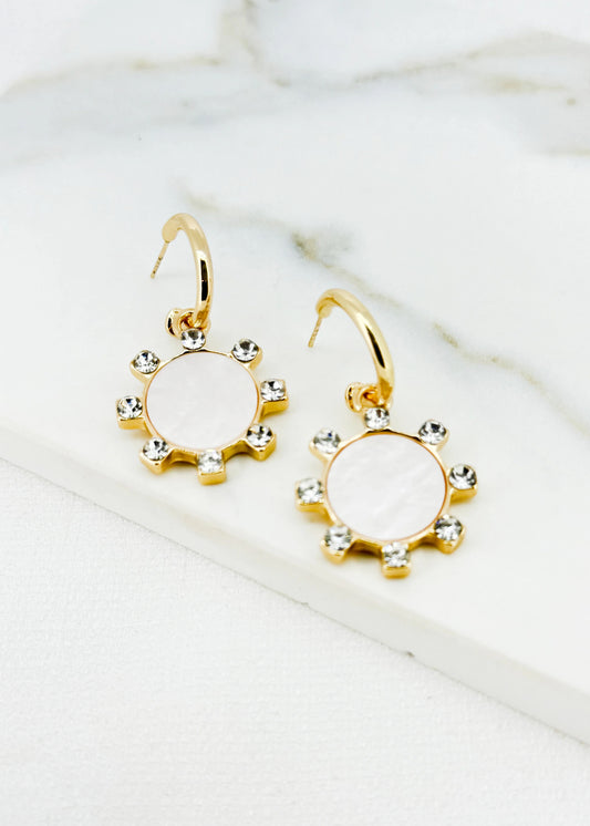 Envy Gold hoop earring with pearl effect and cristal dropper