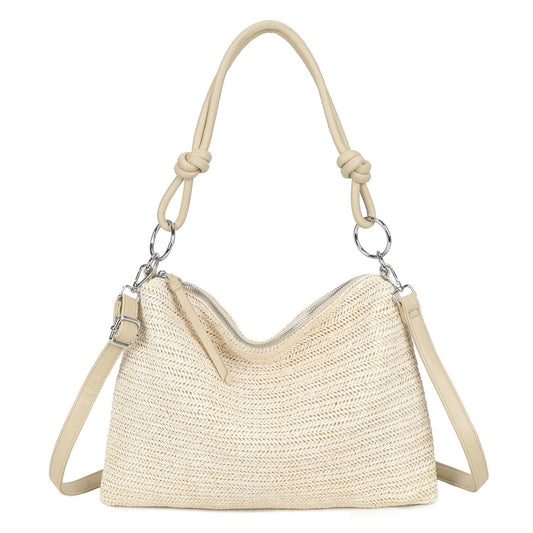Straw shoulder/Cross body Bag Biege
